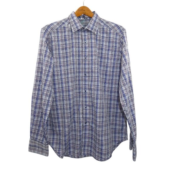 Robert Graham Classic Fit Plaid Button Down Shirt M Blue Red Embroidered Cuffs - Picture 1 of 12